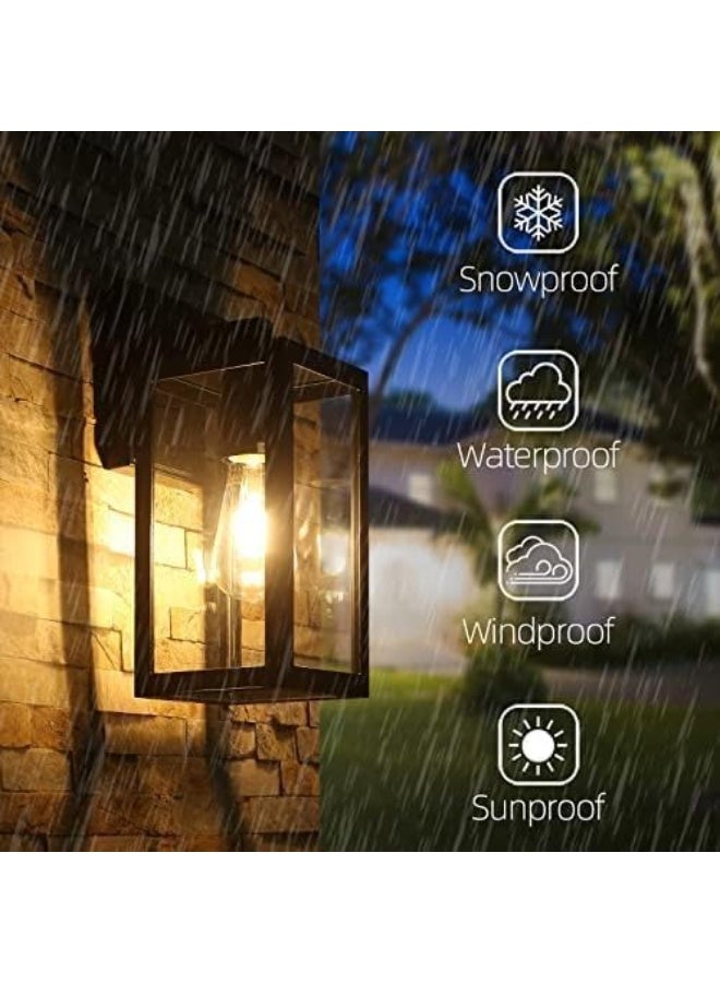 المفتاحة مصابيح جدارية خارجية، فانوس جداري أسود، مصباح شرفة، فوانيس جدارية خارجية من الألومنيوم مع غطاء زجاجي شفاف، مصباح جداري خارجي مقاوم للصدأ، أسود مطفي، عبوتان - Image 5